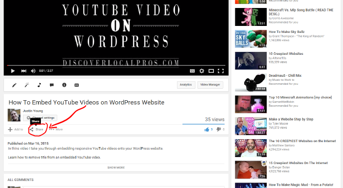 step 3 how to embed a youtube vieo on our website or blog