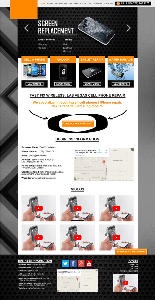 Mobile phone repair store web design mockup
