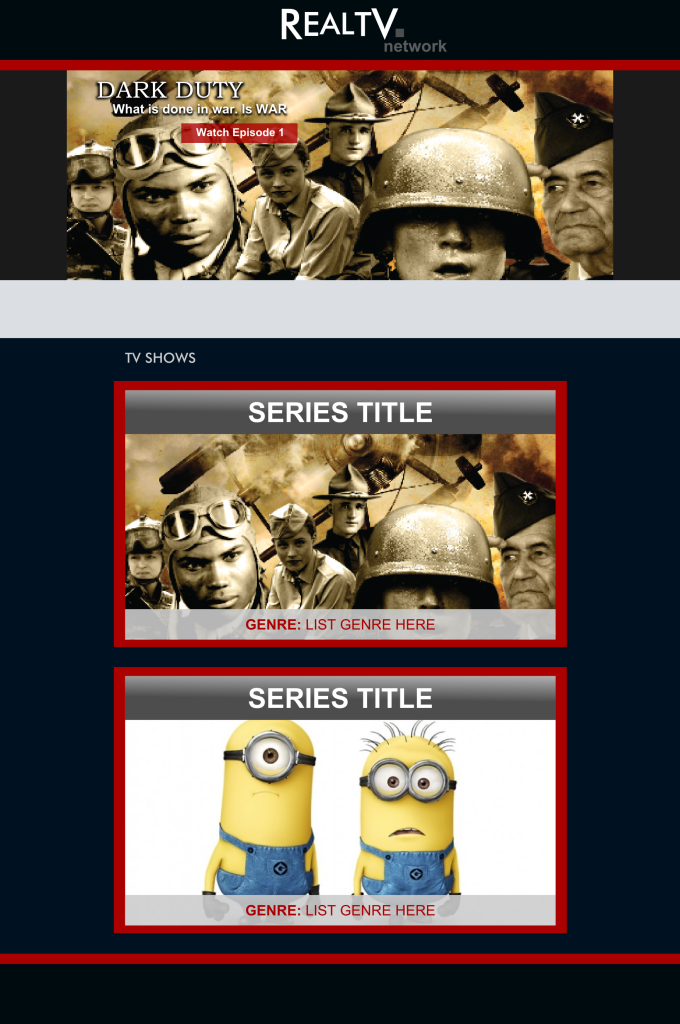 Real tv entertainment website design mockup