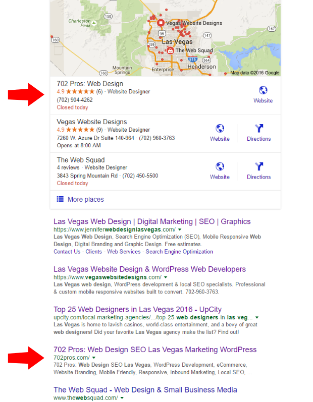 Web design las vegas seo result - maps and organic - 702 pros: web design and seo