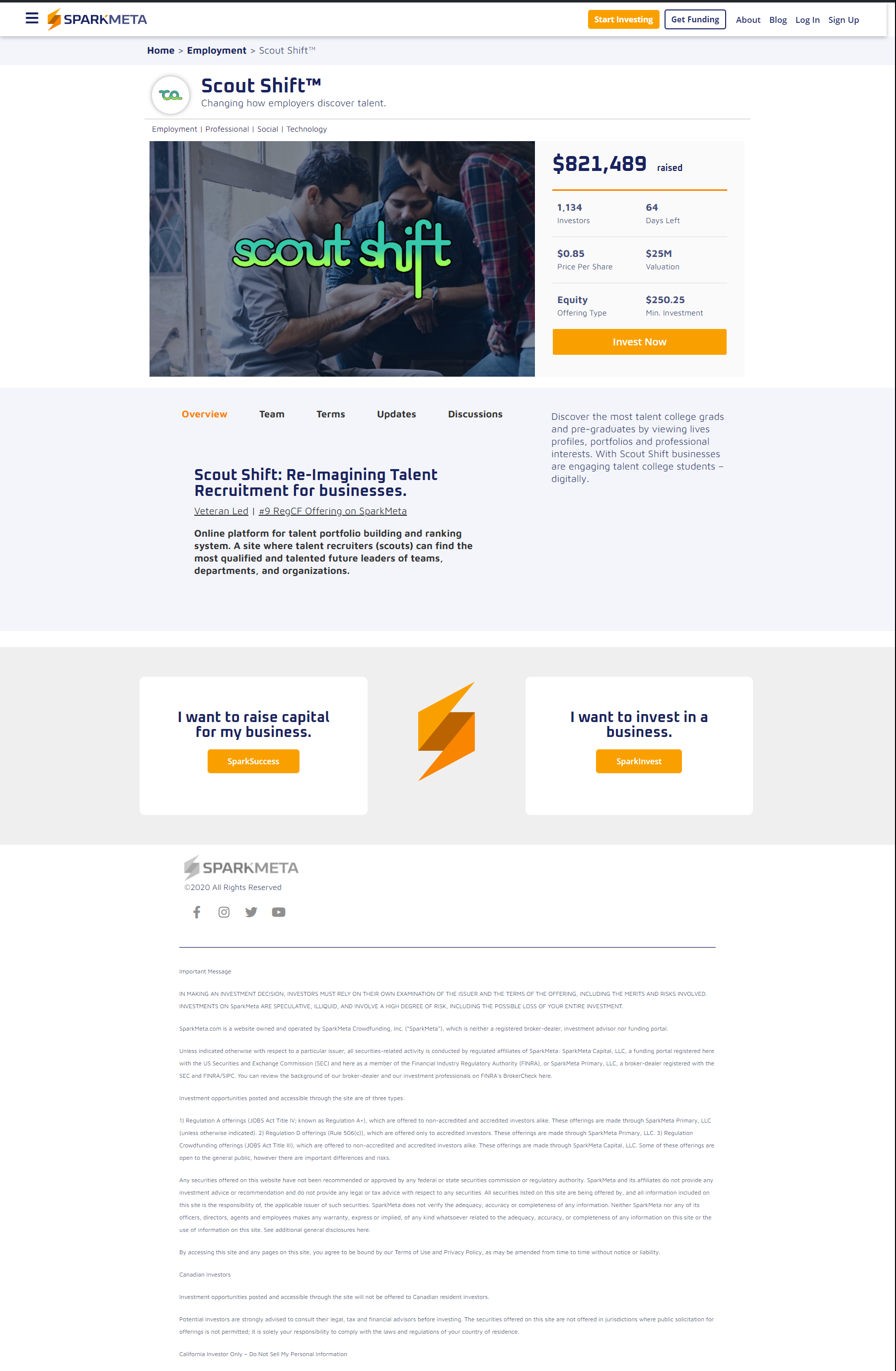 SparkMeta Investment Page Website Design