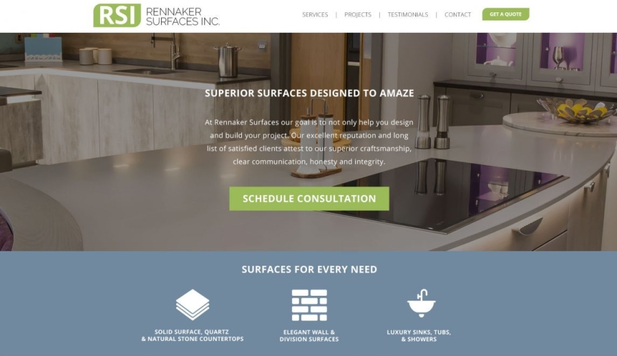 Rennaker Surfaces Website Design Mockup by 702 Pros