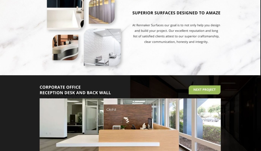 Rennaker Surfaces Project Page Website Design Mockup by 702 Pros