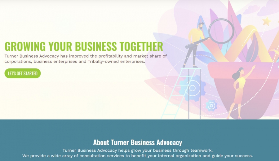 Above the fold homepage website design create for Turner Business Advocacy.
